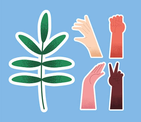 interracial hands and olive branchのイラスト素材