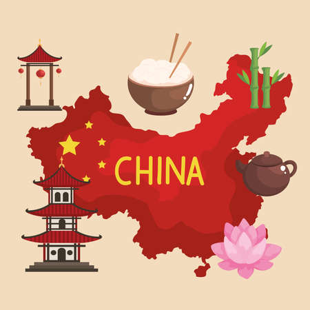 map of China with iconsのイラスト素材