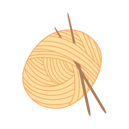 Knitting yarn yellow ball with needles on white backgroundのイラスト素材