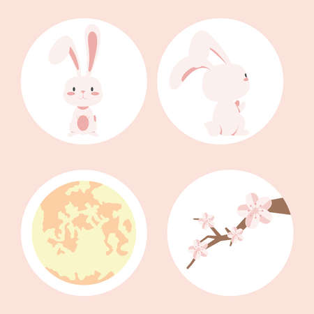 four chinese moon festival set iconsのイラスト素材