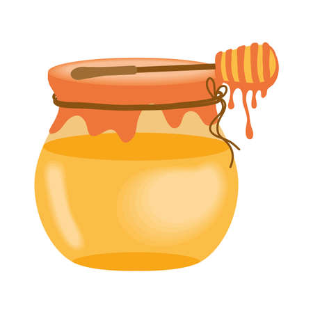 sweet honey jar and wooden spoonのイラスト素材