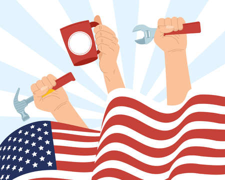 Usa labor day poster with toolのイラスト素材