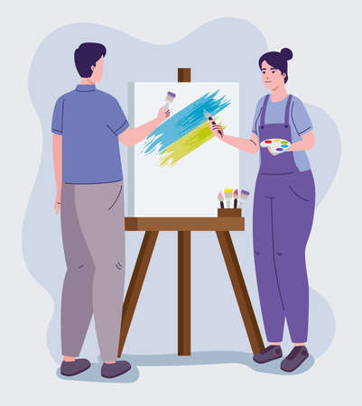 artist painting on canvasのイラスト素材
