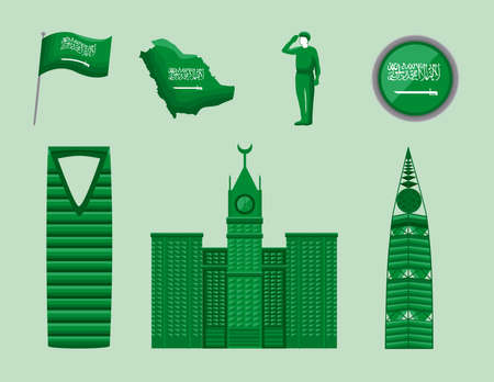 seven saudi national day set iconsのイラスト素材