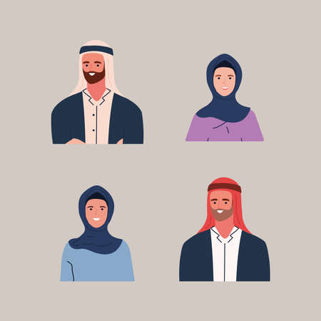 set of people muslimのイラスト素材