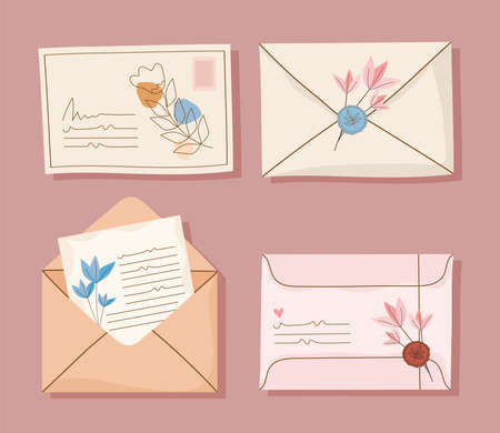 mail letters with postage stampのイラスト素材