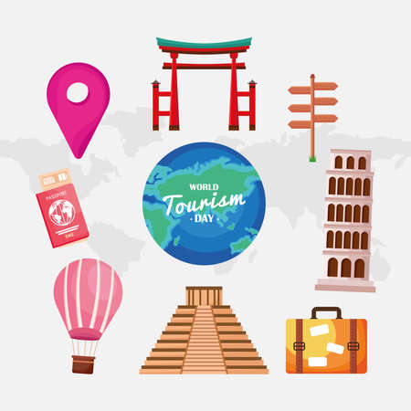 tourism day nine iconsのイラスト素材
