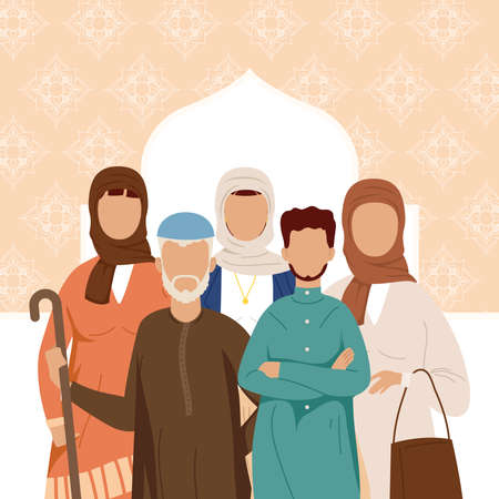 five muslim community persons groupのイラスト素材