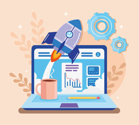 laptop and rocket launcherのイラスト素材