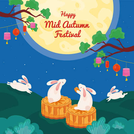 rabbit in mid autumn sceneのイラスト素材