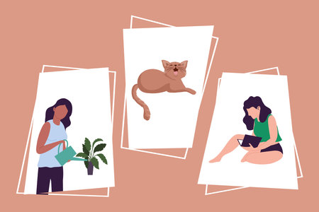 two girls and cat characters