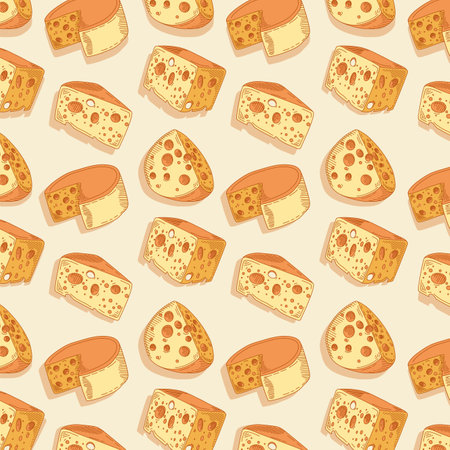 set delicious cheeses pattern backgroundのイラスト素材