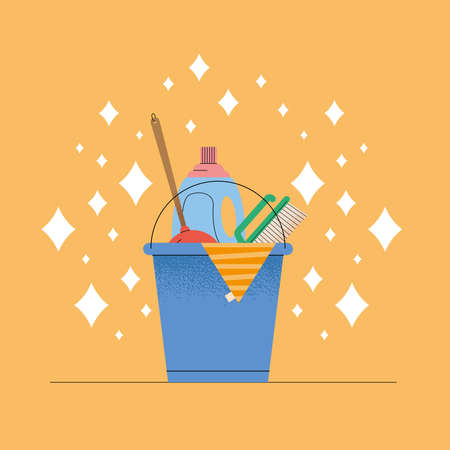 household tools in bucket iconsのイラスト素材