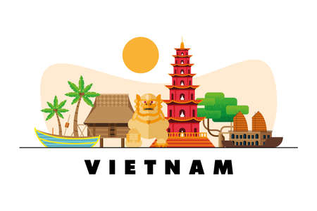 vietnam culture landmarks scene iconsのイラスト素材
