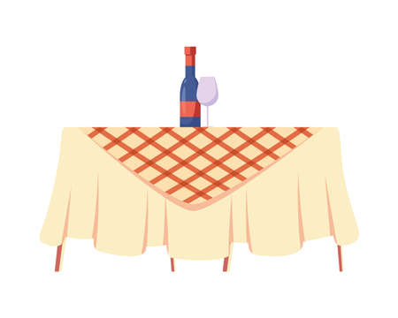 wooden picnic table with bottle wineのイラスト素材