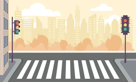 scene of crosswalk and traffic lightsのイラスト素材