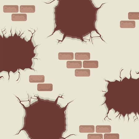brick wall cracked or destroyedのイラスト素材