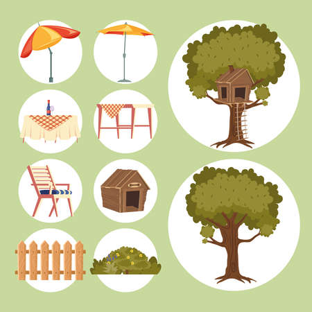 set icons of house backyardのイラスト素材