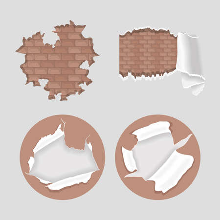 set icons of walls and papers crackedのイラスト素材