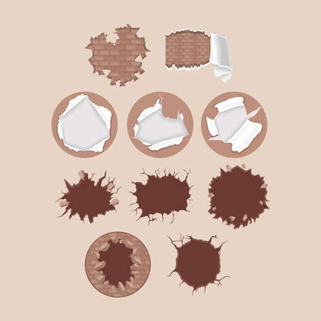 set icons of papers and walls crackedのイラスト素材