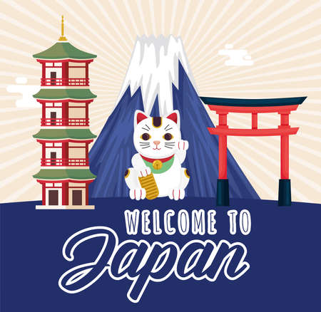 Welcome to japan with lucky catのイラスト素材