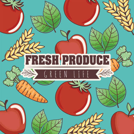 Fresh produce and green life labelのイラスト素材