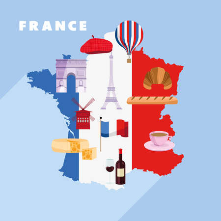 france map with traditional iconsのイラスト素材