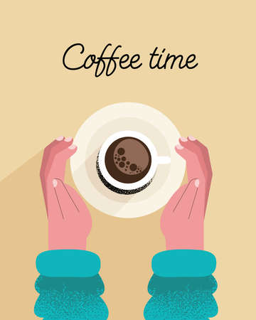 coffee break banner and hands with cupのイラスト素材