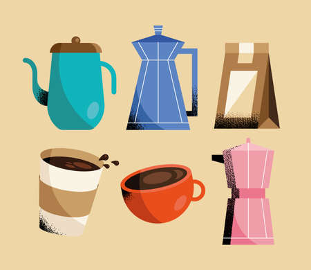 set of different presentations of coffeeのイラスト素材
