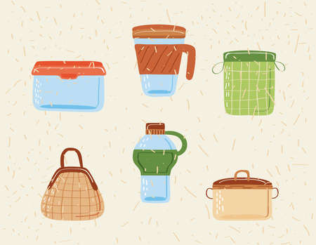 set icons of reusable containersのイラスト素材