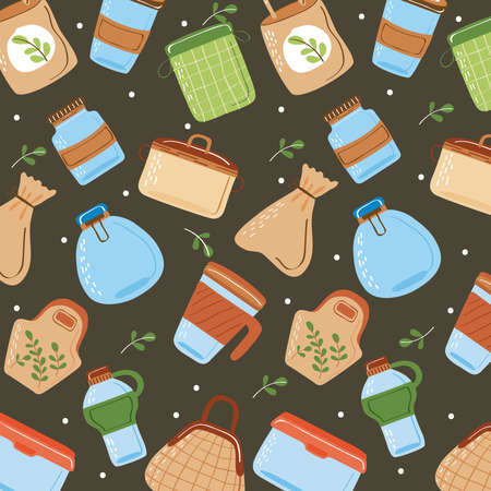 pattern of reusable containers and bagsのイラスト素材