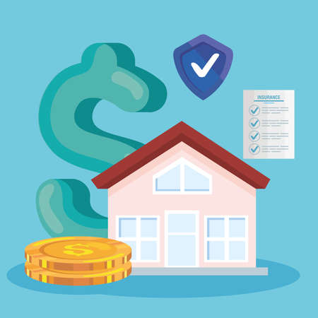house with insurance iconsのイラスト素材