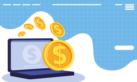 laptop with coins money dollarsのイラスト素材