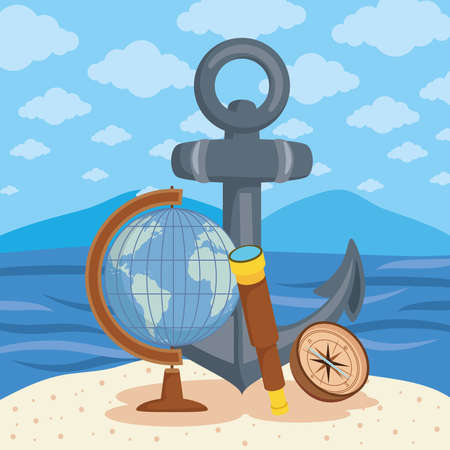 Columbus Day icons seascape sceneのイラスト素材