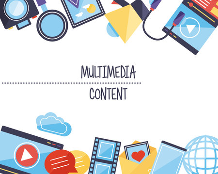 Multimedia content symbol group on white backgroundのイラスト素材