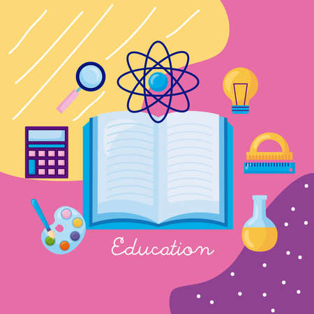 Book with collection education iconsのイラスト素材