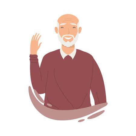 Grandfather saying hello on white backgroundのイラスト素材