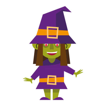 girl with halloween witch costume on white backgroundのイラスト素材