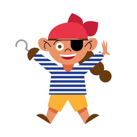 girl with halloween pirate costume on white backgroundのイラスト素材