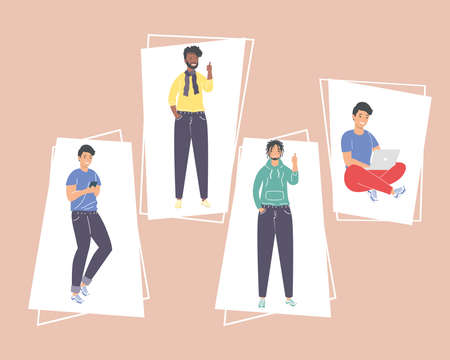 men cartoons set on pink backgroundのイラスト素材