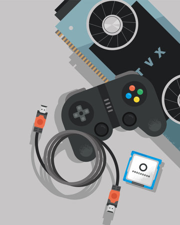 computer parts symbol collection on gray background