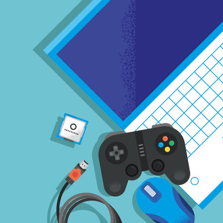 laptop with icon collection on green backgroundのイラスト素材