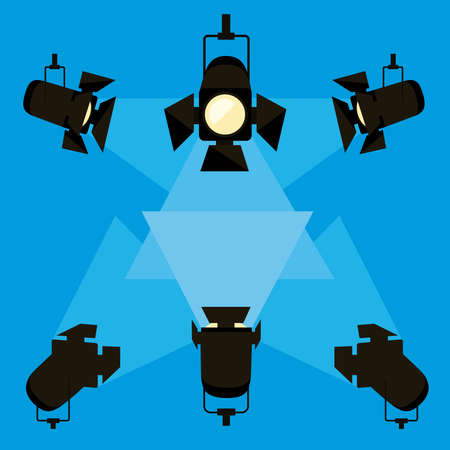 spotlights symbol set on blue backgroundのイラスト素材