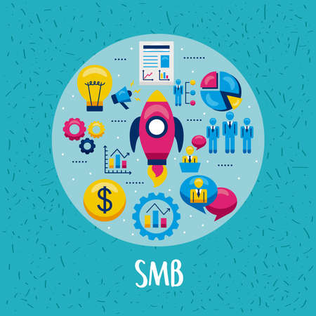 rocket and smb symbols on blue backgroundのイラスト素材