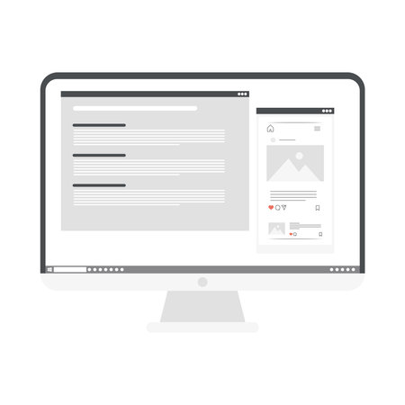 computer with social media website on white background