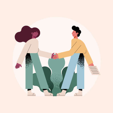 woman and man with plantsのイラスト素材