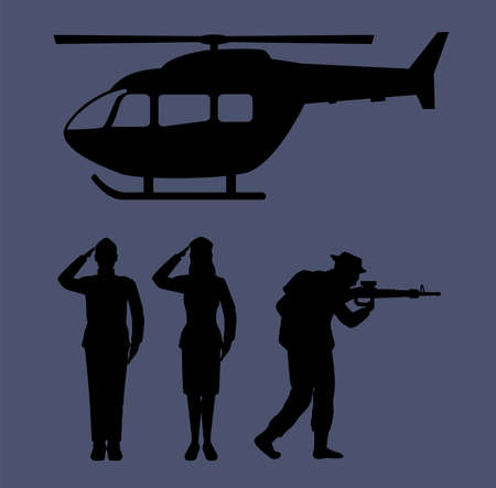 three military squad silhouettesのイラスト素材