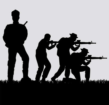 four military squad silhouettesのイラスト素材