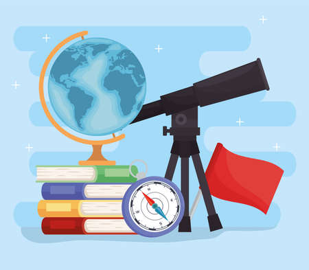 geography telescope and suppliesのイラスト素材
