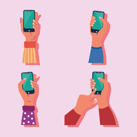 hands using smartphonesのイラスト素材